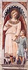 The Departure of Tobias Paintings - Raphael and Tobias (on the pillar) by Benozzo di Lese di Sandro Gozzoli